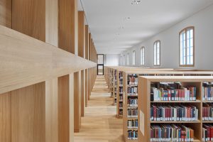 What type of wood flooring is used in public libraries?